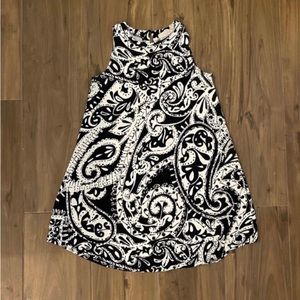 LOFT sleeveless swing dress - black and cream print - size S